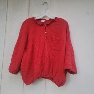 Voy ruffled neck  top orange wmns sz med